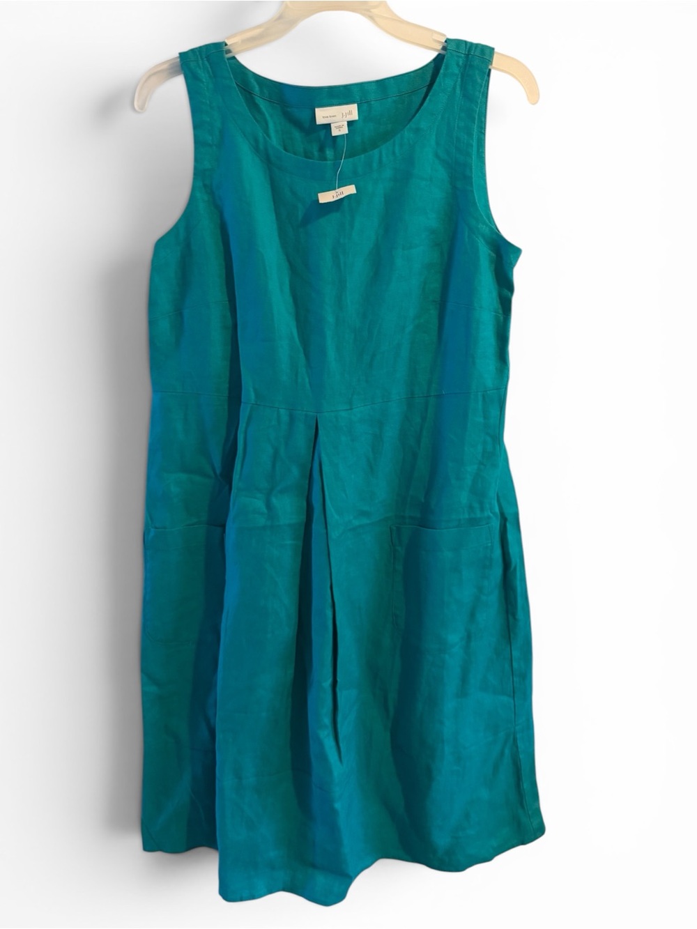 J. Jill Teal 100% Linen Sleeveless Dress With Pockets